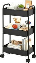 Load image into Gallery viewer, Displays By Jack 3-Tier Rolling Storage Cart, Metal Utility Organizer on Wheels – Deep Mesh Baskets for Kitchen, Pantry, Laundry, Bathroom, Home
