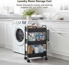 Load image into Gallery viewer, Displays By Jack 3-Tier Rolling Storage Cart, Metal Utility Organizer on Wheels – Deep Mesh Baskets for Kitchen, Pantry, Laundry, Bathroom, Home
